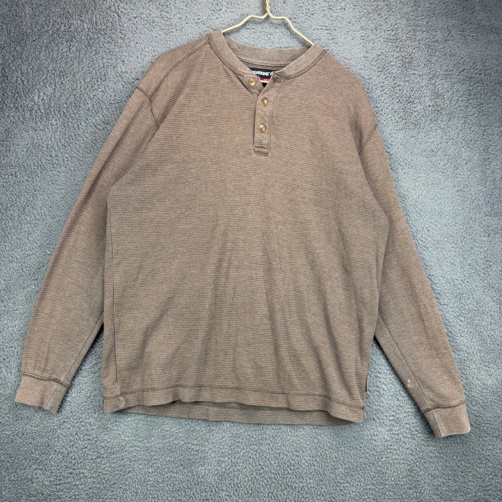 Wolverine Mens Brown Waffle Knit Henley Long Sleeve Shirt Size Large L